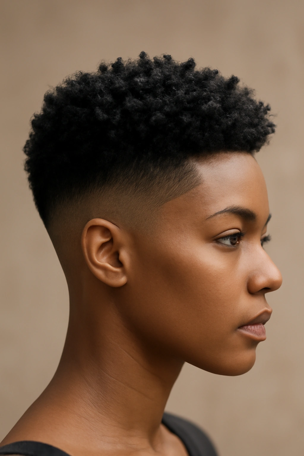 30 Short Haircuts for Black Women 22 Sleek fade with natural texture crown close-up