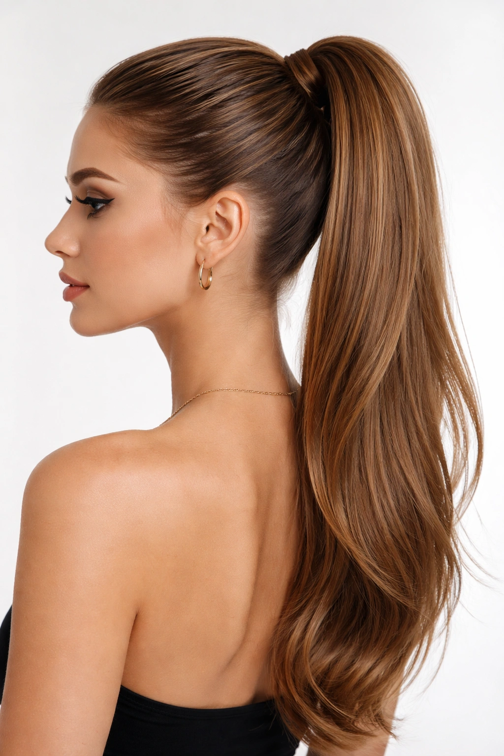 25 Medium Length Hairstyles For Women On The Go 14 Sleek high ponytail with glossy hair and crown volume