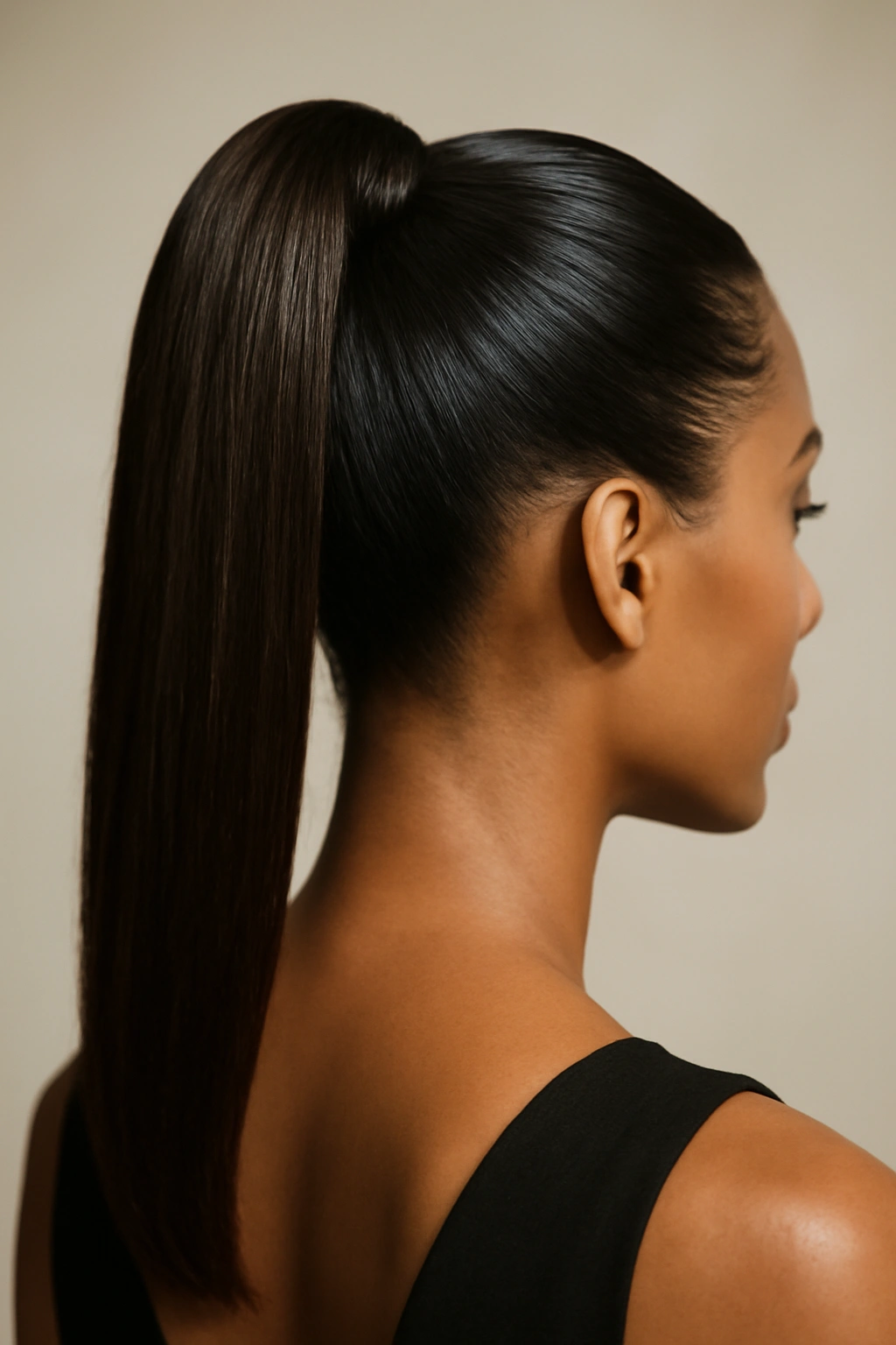 8 Sleek Updos for Black Tie and Formal Events 3 Close-up of a sleek high ponytail with glossy finish