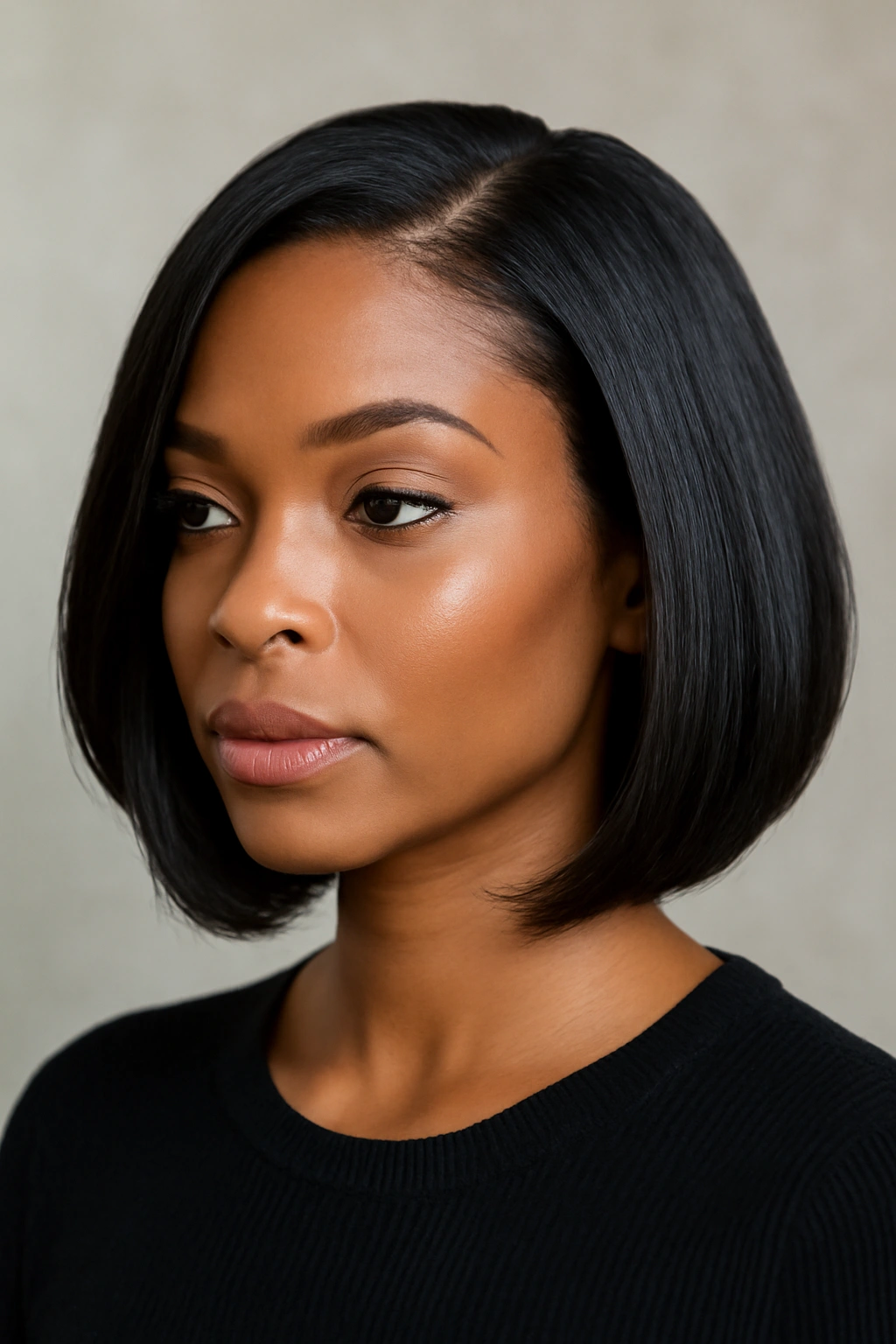 10 Short Sew In Styles Black Women Should Try Now 4 Sleek lob sew-in, chin-length with light layering and a deep part.
