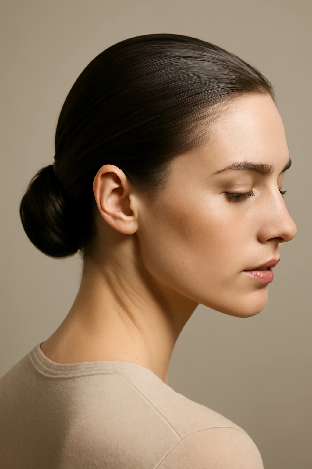 25 Effortless Long Hair Hairstyles Every Woman Needs 6 Sleek low bun with slicked-back crown on a person