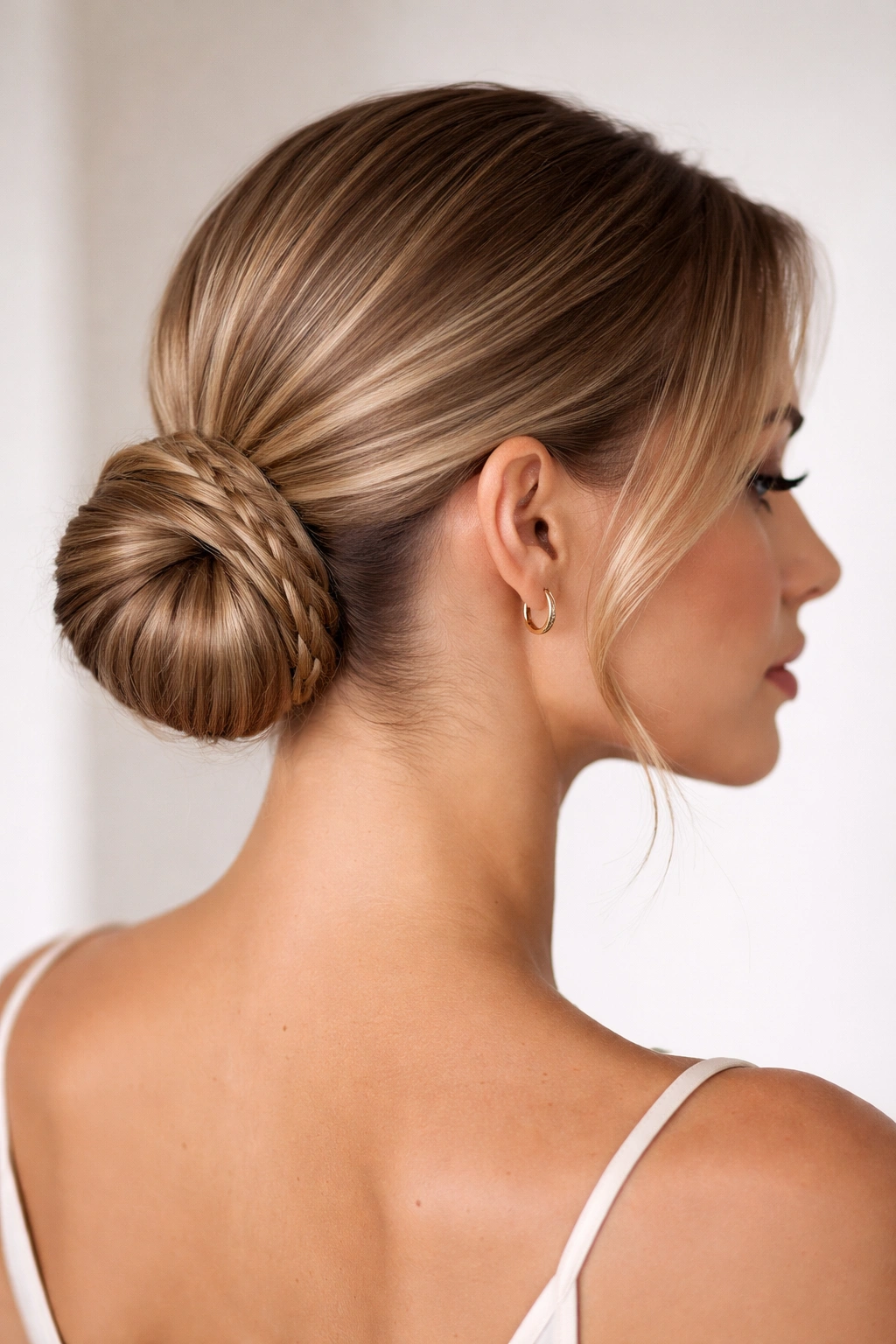 12 Fine Wavy Hair Styles That Last All Day Long 9 Sleek low bun with braided detail on fine waves
