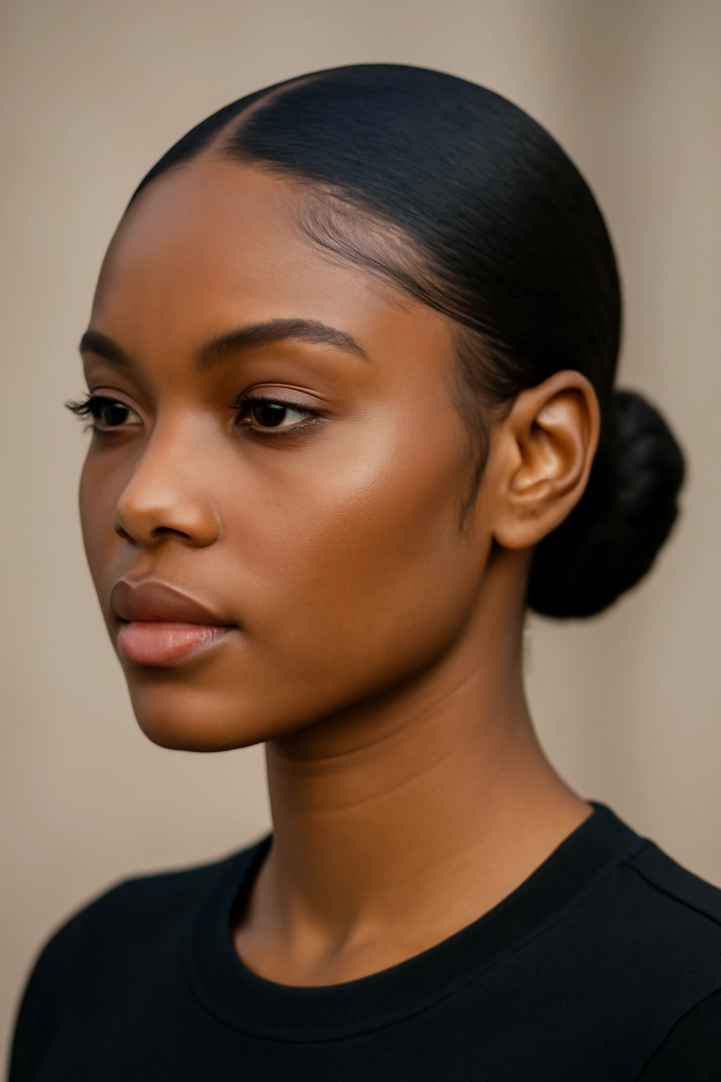 15 Easy Everyday Hairstyles for Black Women to Try 3 Sleek low bun with sharp edges framing the face