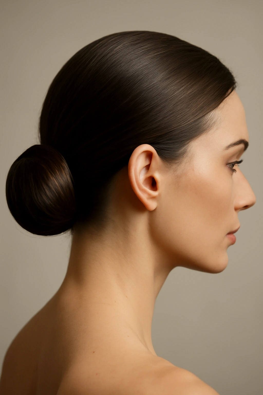 10 Polished Short Hairstyles for Any Formal Event 1 Close-up of sleek low bun at nape with smooth polished hair