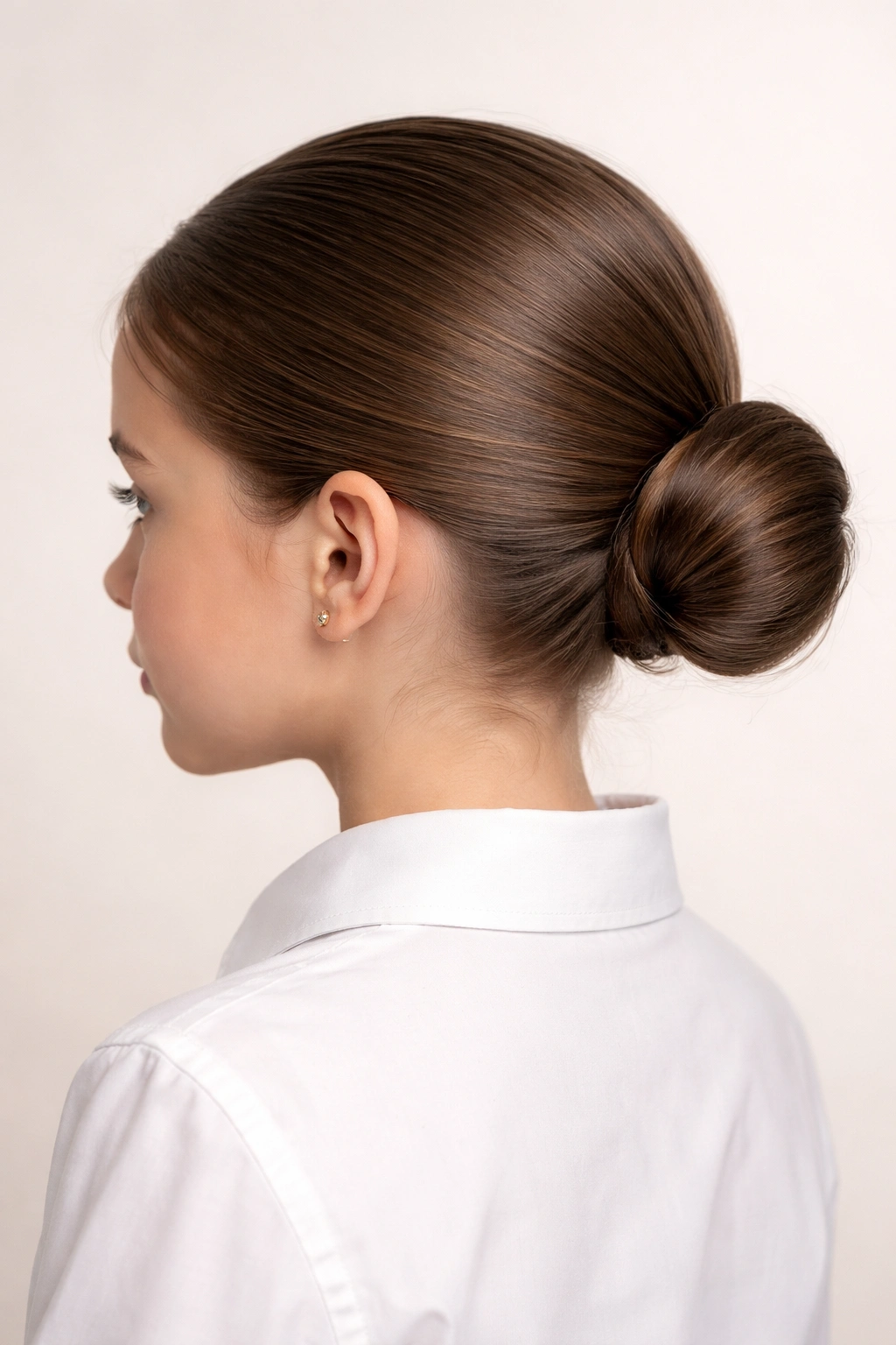 Smooth sleek low bun at the nape of the neck