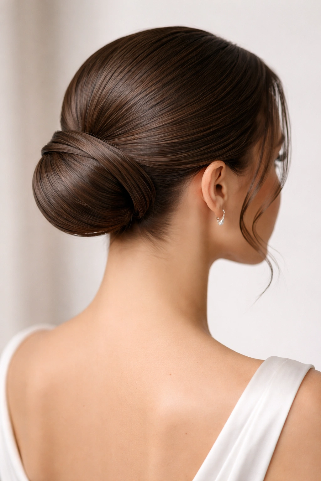 Sleek low bun with twisted accent, clean and modern