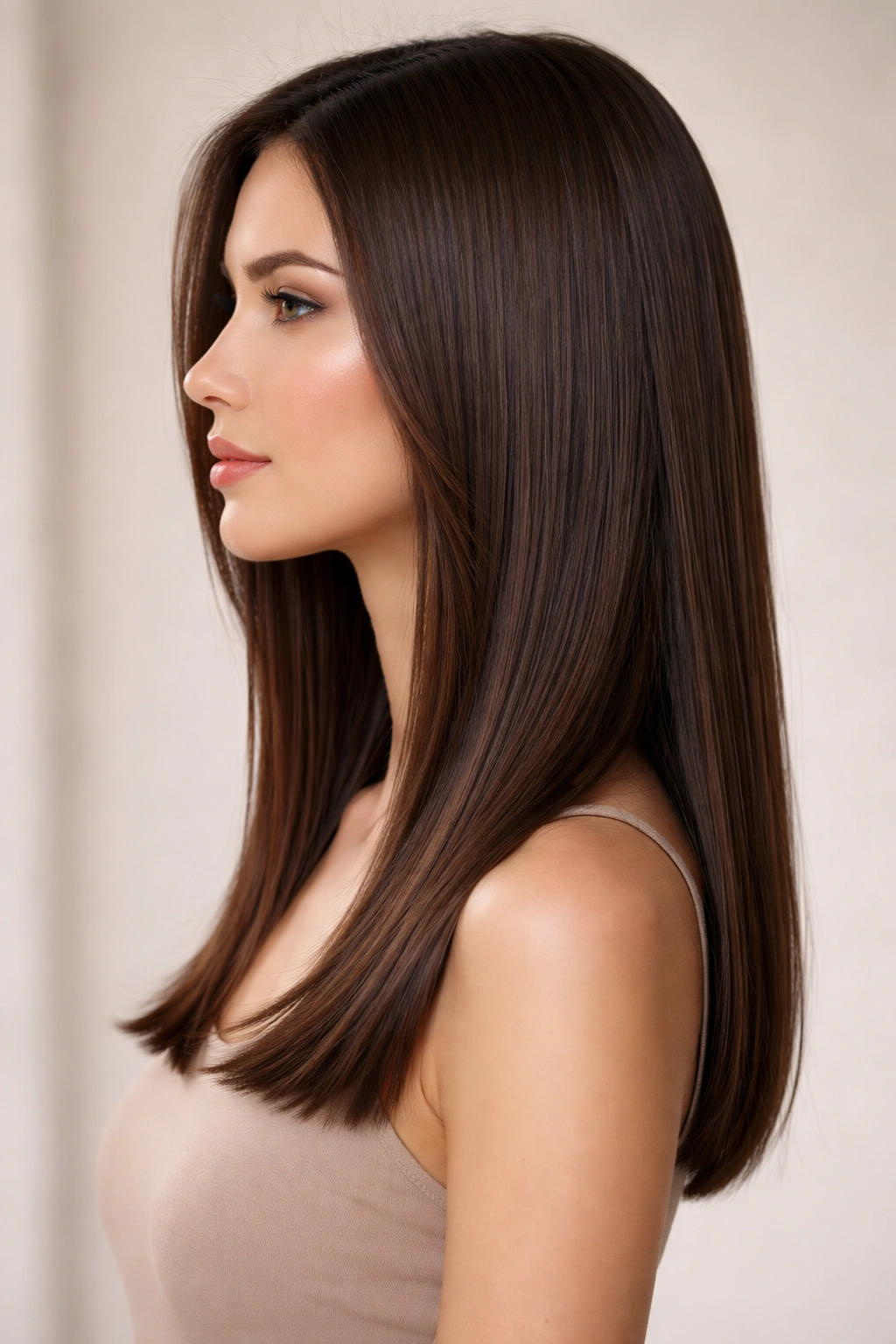 15 Haircuts Designed For Long And Narrow Faces 9 Sleek straight midi-length cut with subtle face-framing layers