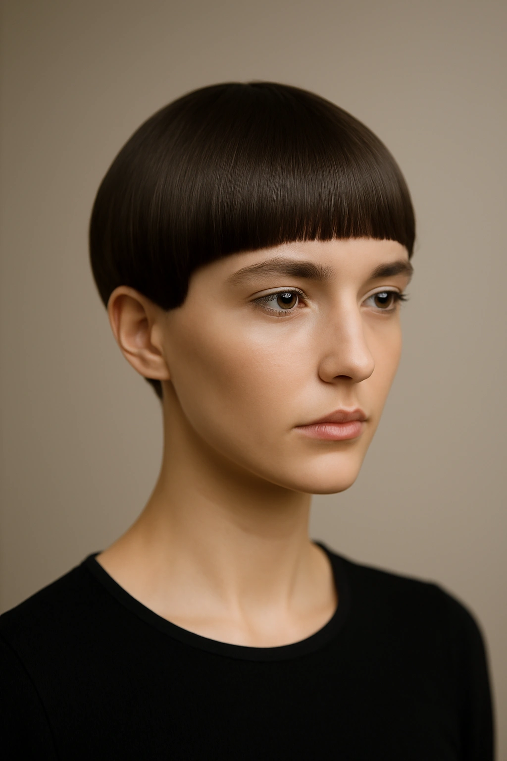 10 Modern Bowl Cuts Women Are Actually Getting 6 Close-up of sleek minimalist bowl haircut with pristine lines