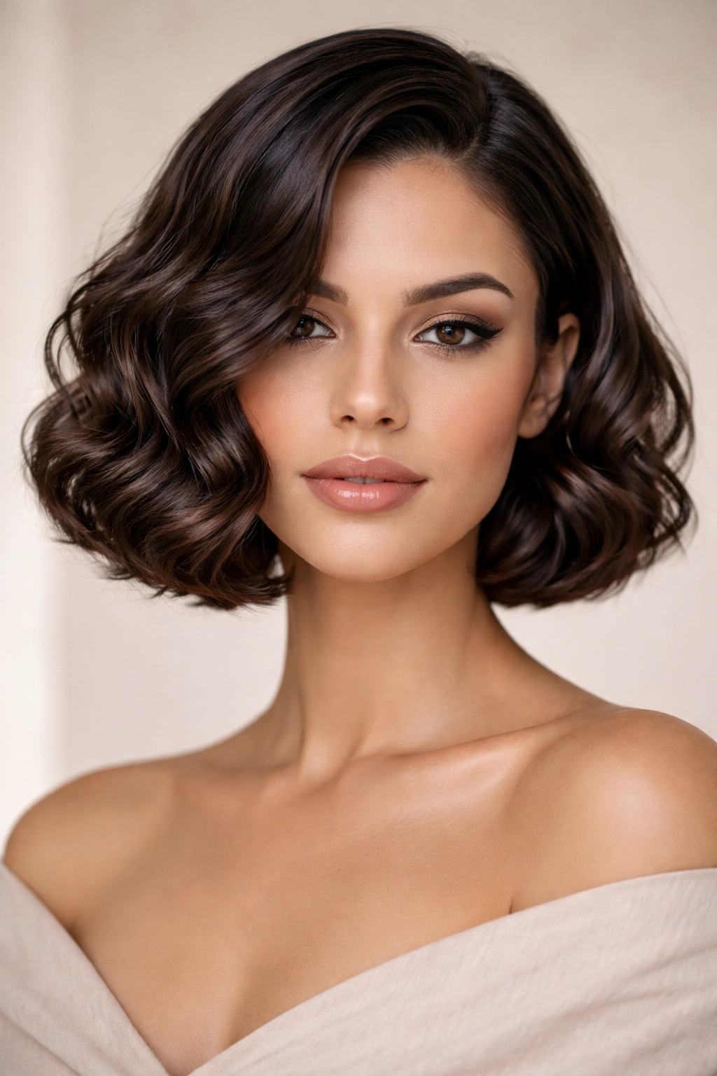 Sleek permed bob with smooth waves and polished finish
