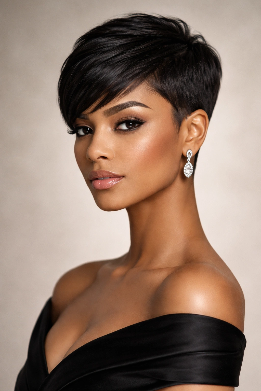 Close-up of Sleek Pixie Cut hairstyle with matte finish