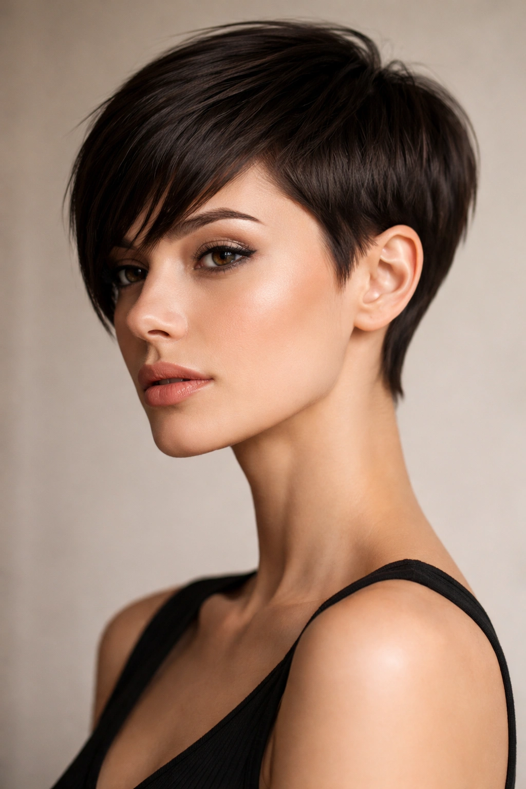 15 Short Haircuts That Work Best On Straight Hair 1 Portrait of a person with a sleek pixie cut on straight hair showing bold architectural lines