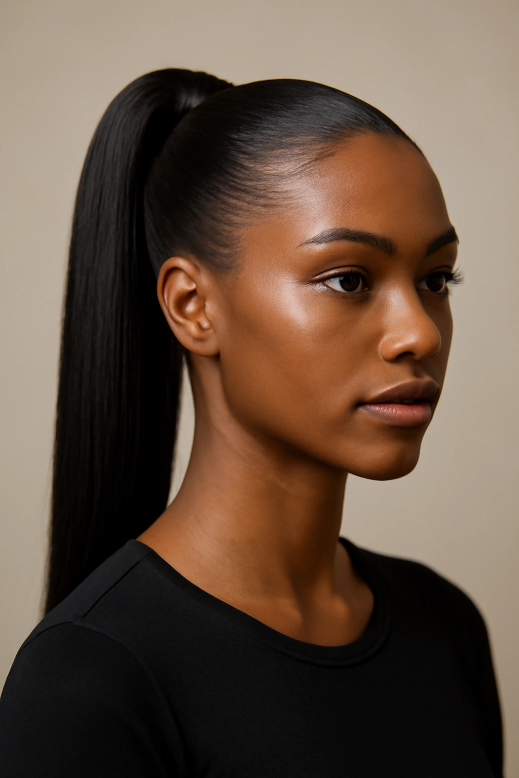 20 Hairstyles for Black Women Sorted by Hair Texture 16 Sleek ponytail with a smooth, high-shine finish