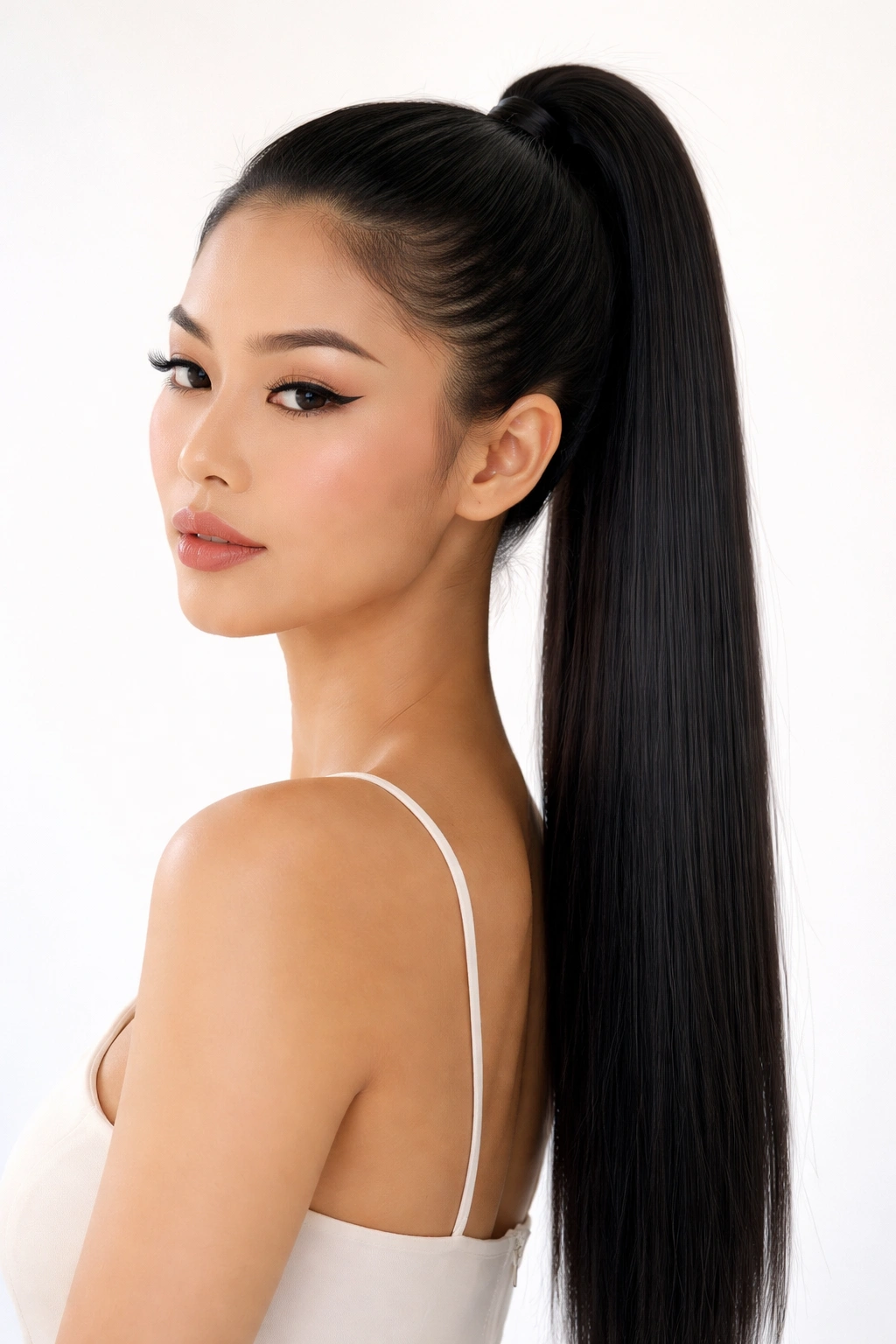 15 Asian Hairstyles Women Can T Stop Pinning 3 Sleek straight ponytail with glossy, smooth hair pulled tight