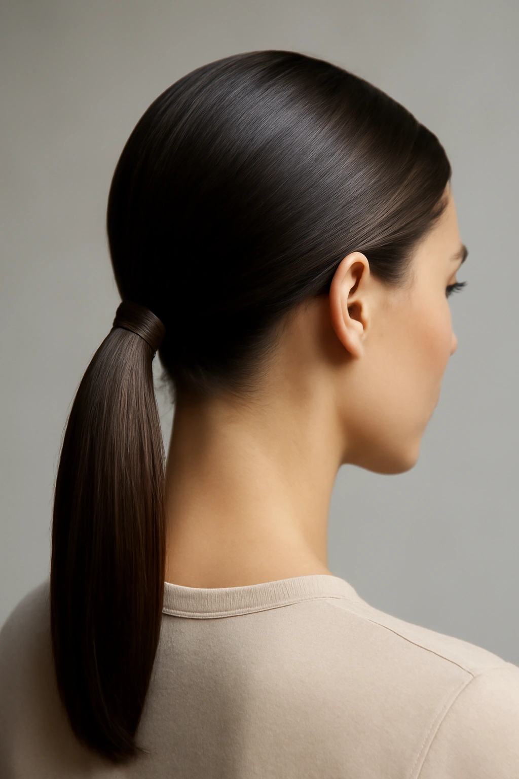 10 Quick Everyday Hairstyles in Under 5 Minutes 4 Sleek low ponytail at the nape with a glossy finish.