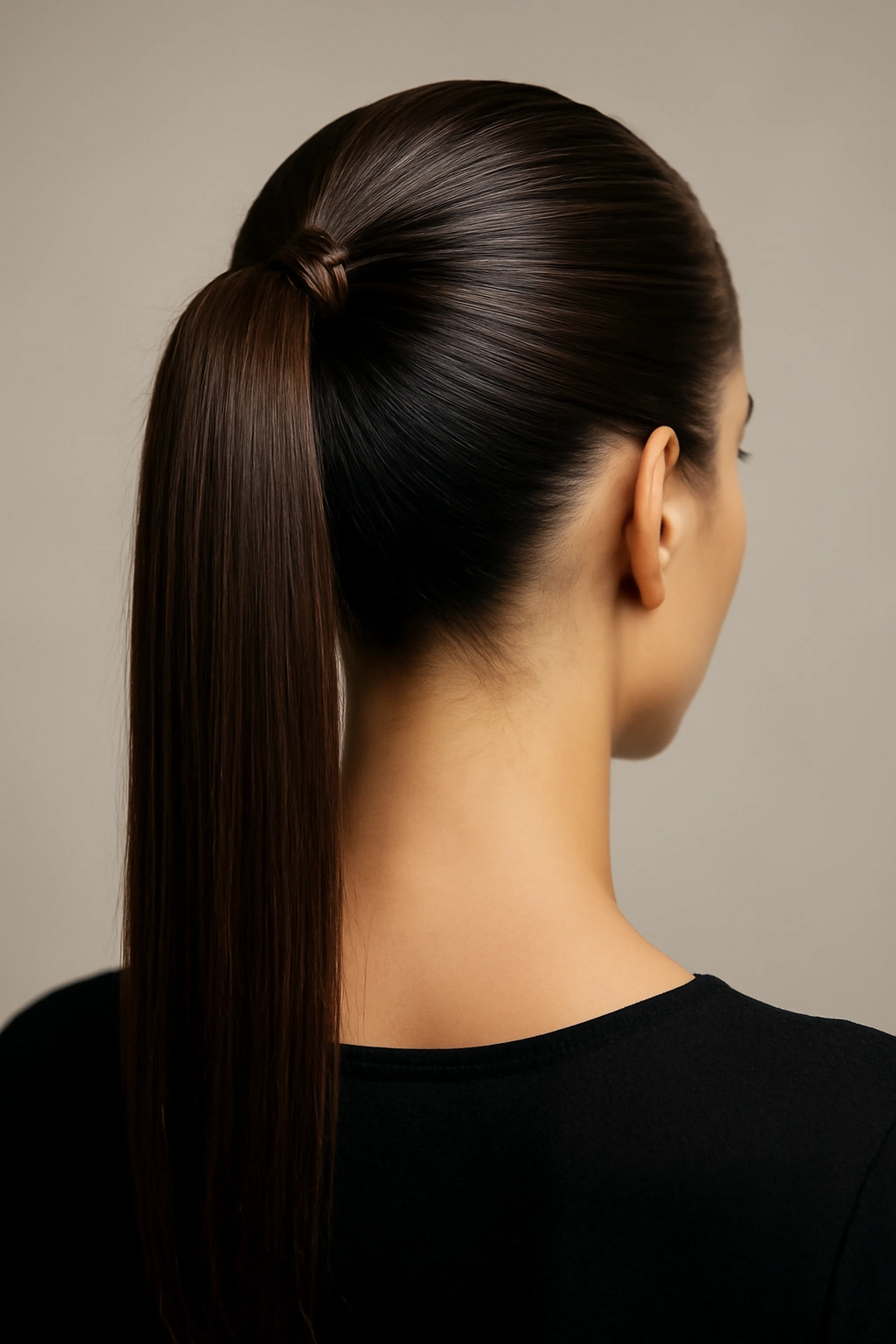 12 Classy Hairstyles That Work for Literally Any Occasion 3 Back view of sleek high ponytail with glossy smooth hair