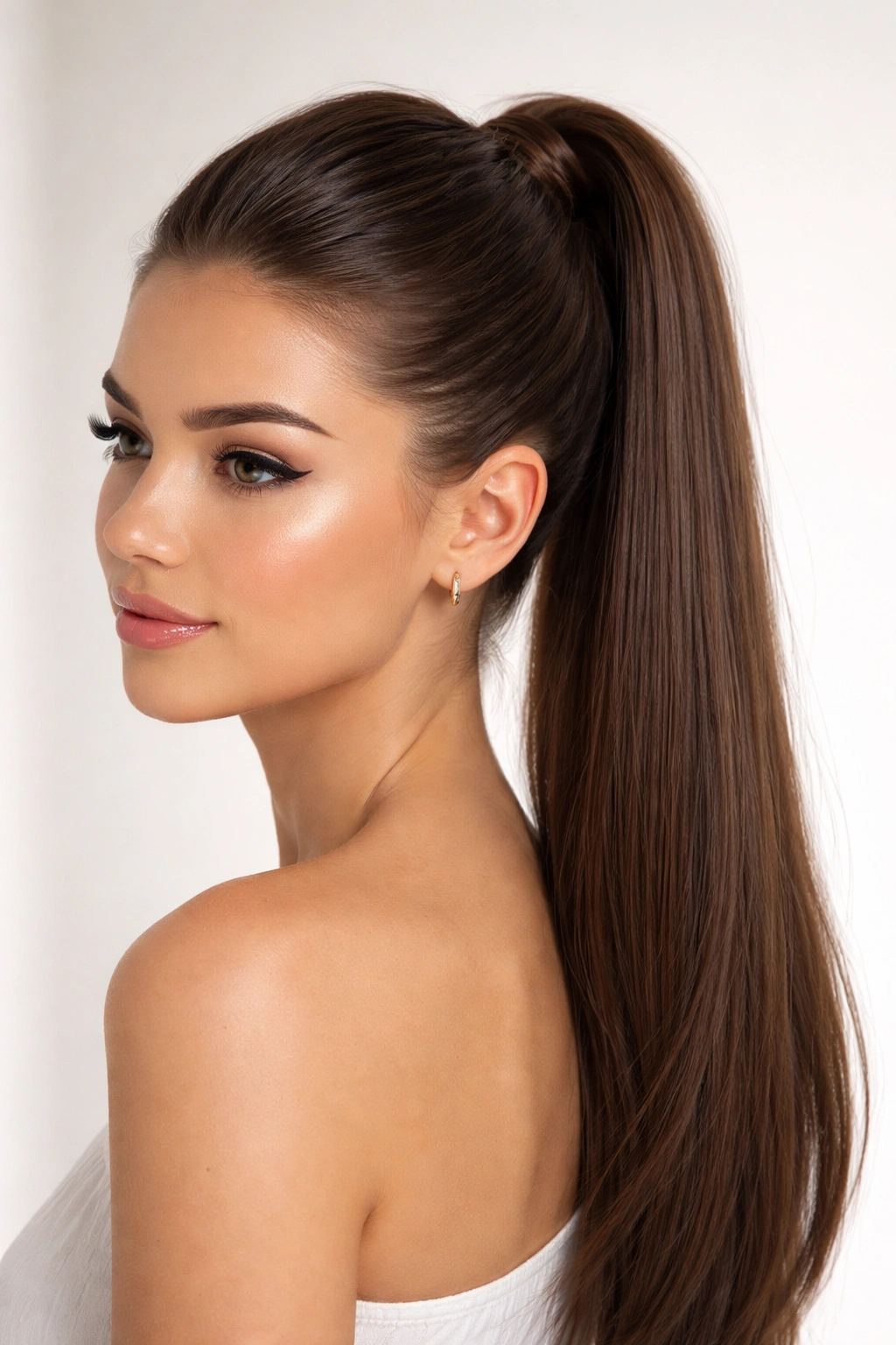 Close-up of Sleek High Ponytail with hidden wrap for a polished school-ready look