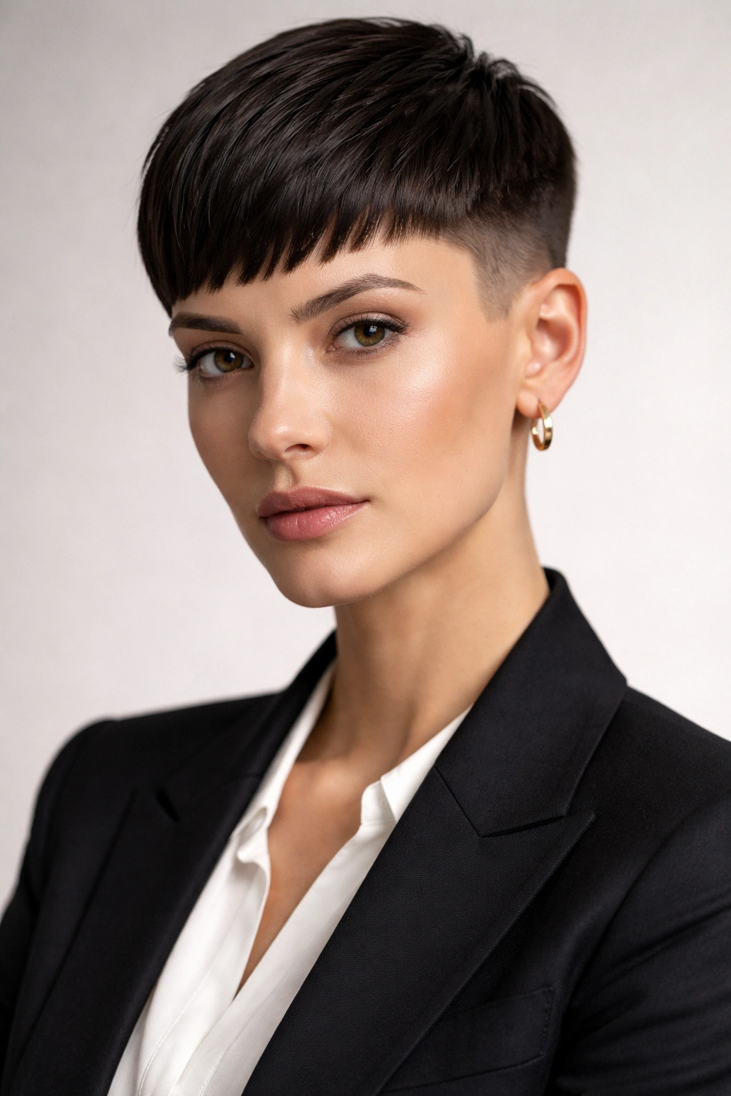 Portrait of The Sleek Professional Pixie with blunt edges