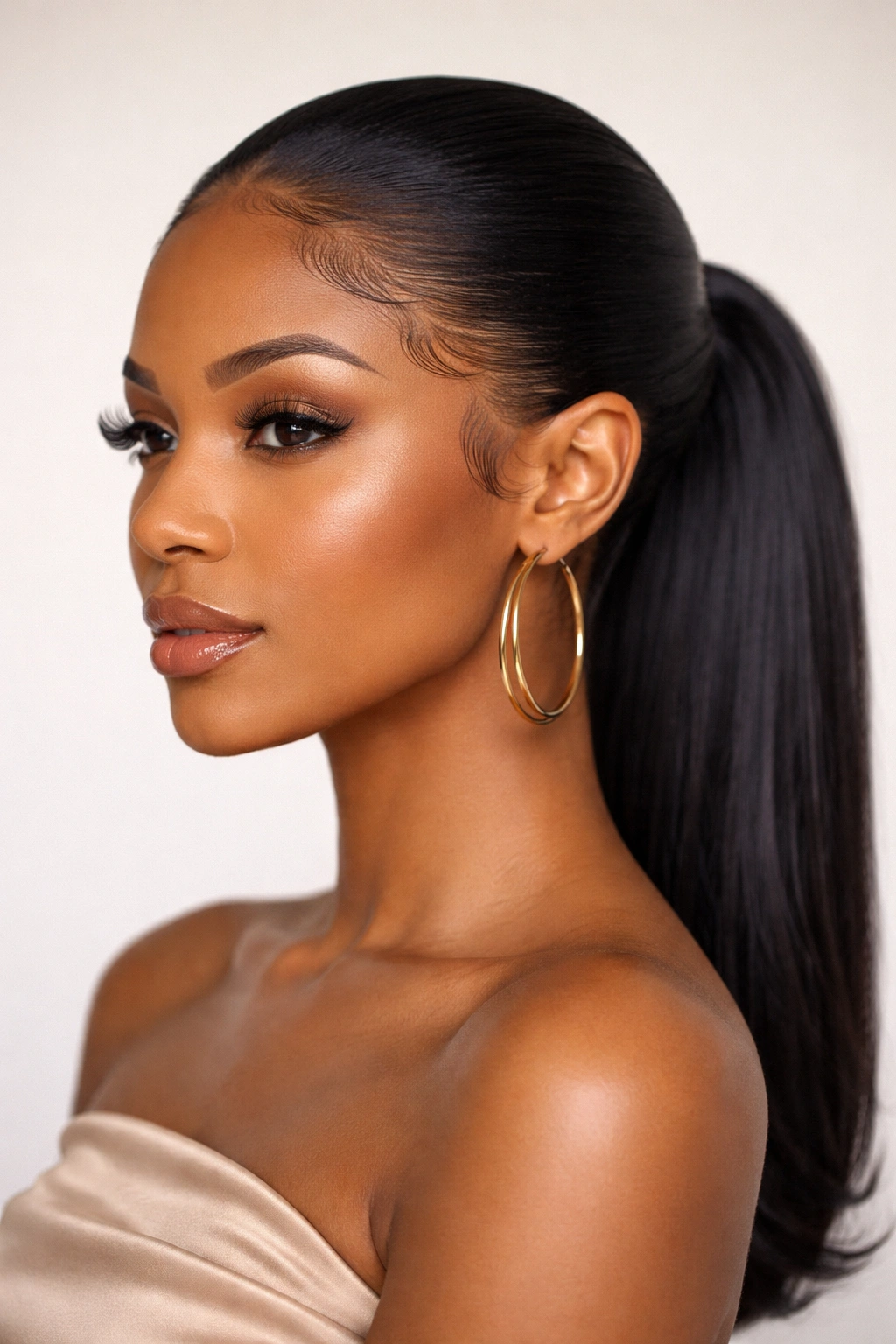 20 Gorgeous Pushback Hairstyles Every Black Woman Should Try 9 Sleek straight hair pushed back with curved edges framing the face