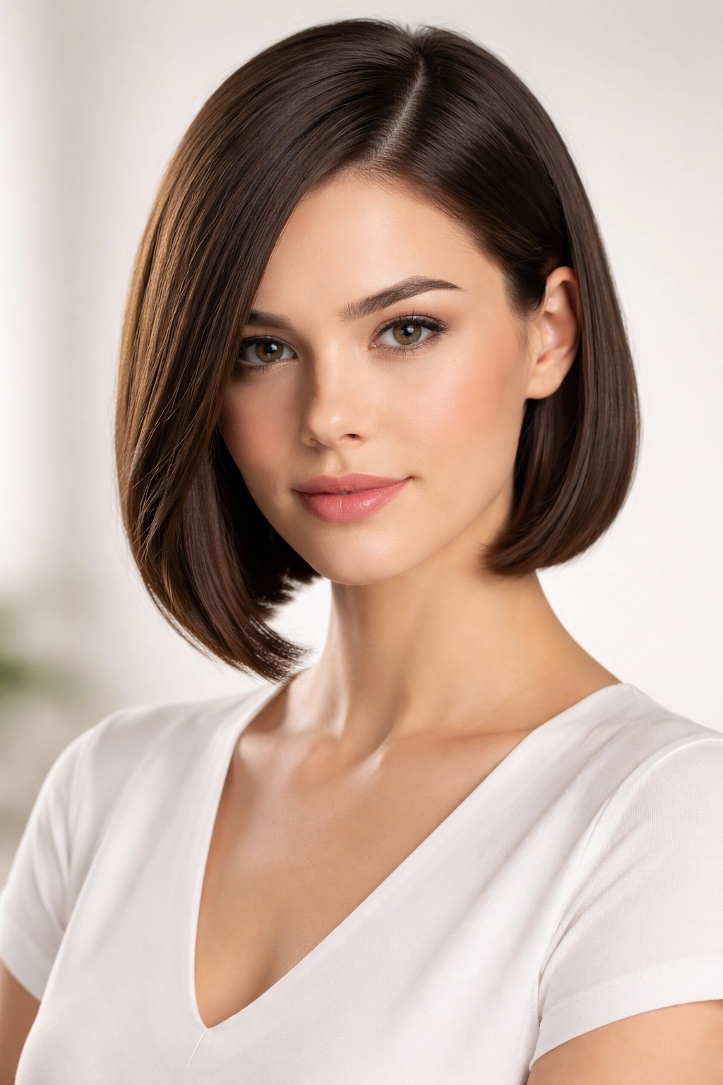 Sleek side-part bob with deep part and polished finish
