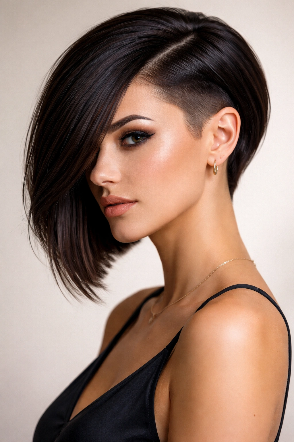 10 Shaved Bob Haircuts With An Effortless Edge 5 Sleek side-swept bob with asymmetrical fade and dramatic silhouette.