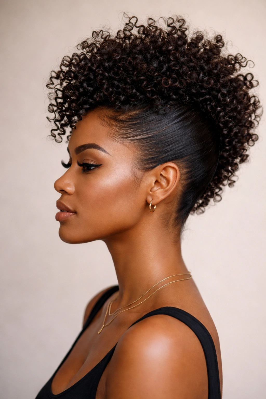 8 Curly Mohawk Styles That Stand Out On Women 2 Portrait with sleek slicked sides and curly crown