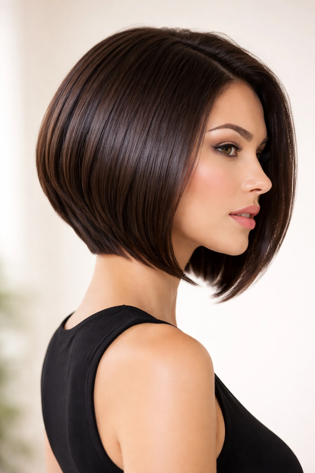 15 Stacked Bob Cuts For Thick And Fine Hair 11 Portrait of sleek stacked bob with straight, precise layers
