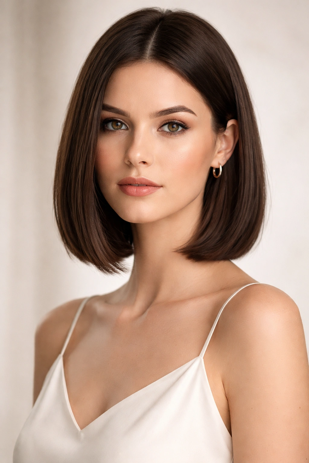 Sleek straight bob with subtle layers and a center part