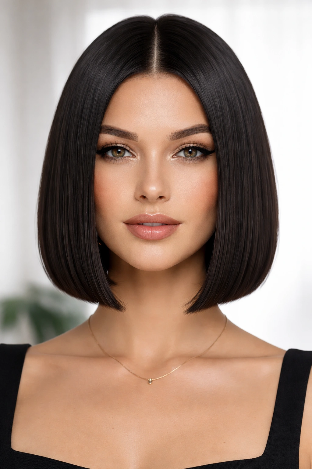 22 Bob Haircuts Flattering On Every Face Shape 10 Person with a sleek glossy straight bob and pristine line