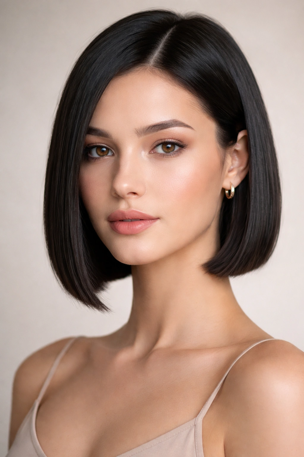 Close-up of sleek straight chin bob with crisp line