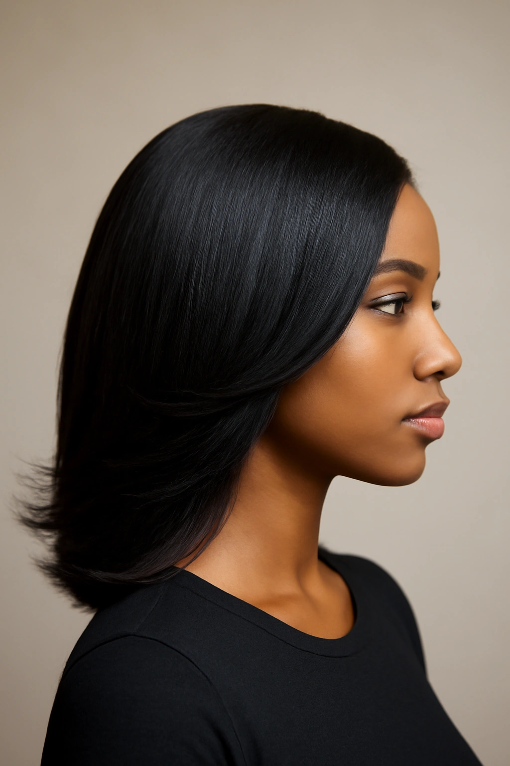 10 Flip Hairstyles Black Women Always Look Great In 6 Portrait of The Sleek Straight Flip With Hidden Layers showing smooth surface with subtle underlayers
