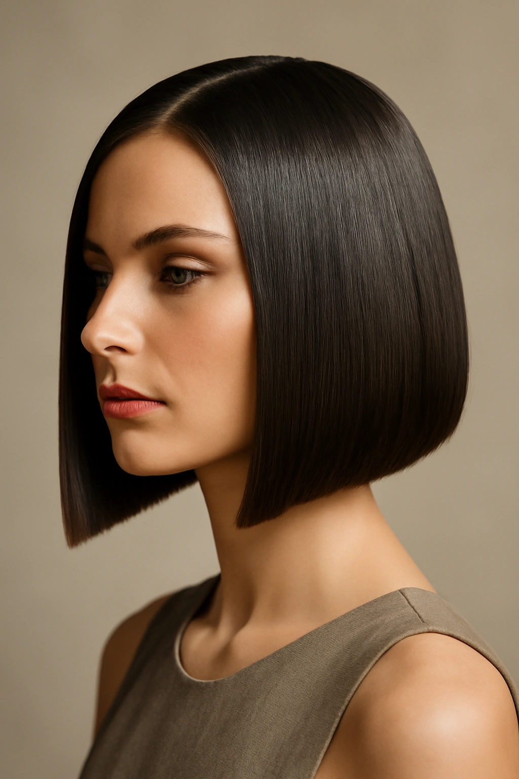 12 Bridesmaid Hairstyles That Flatter Short Hair 12 Sleek straight hair with geometric edge and defined lines.