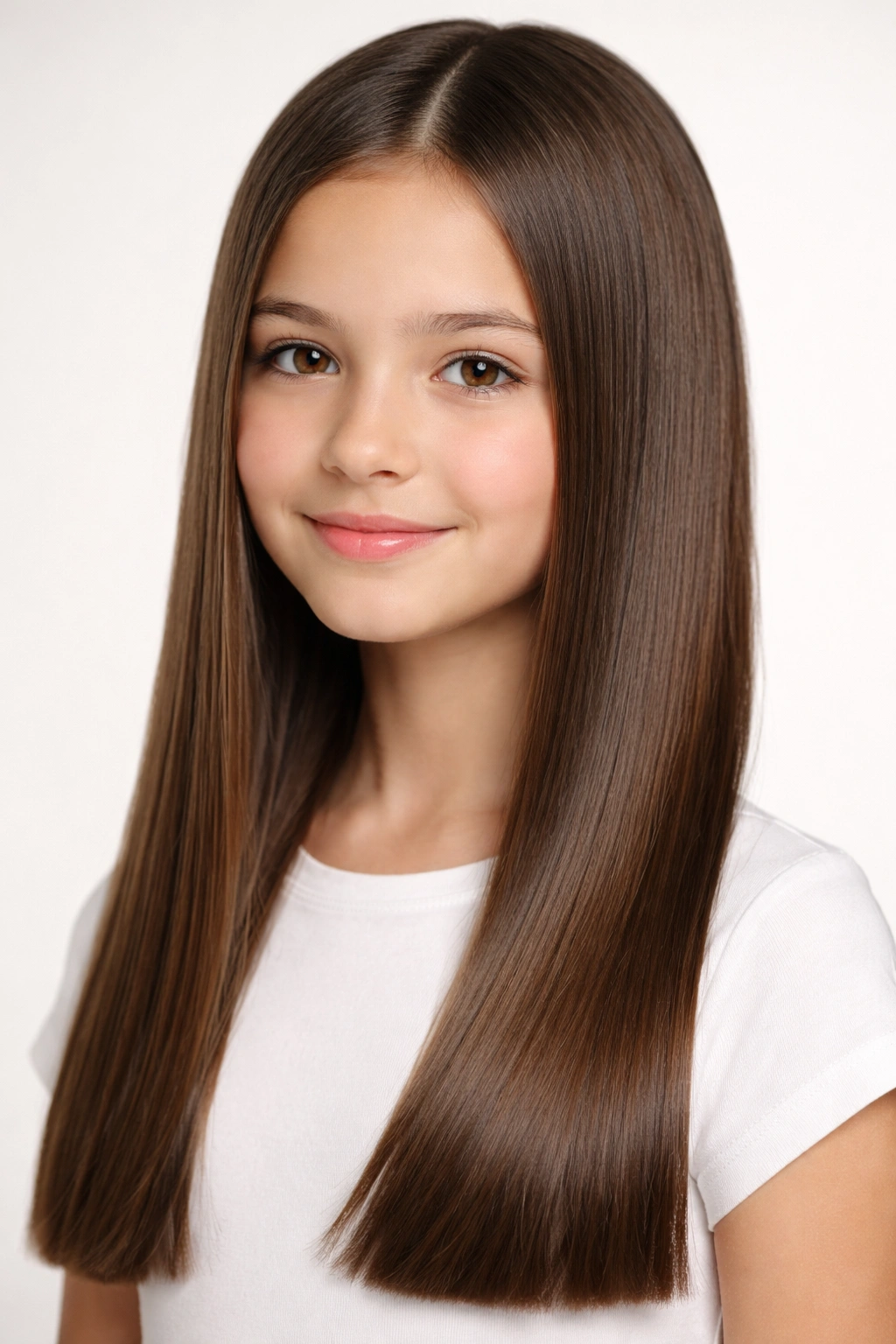 Close-up of straight glossy hair with blunt ends in studio lighting