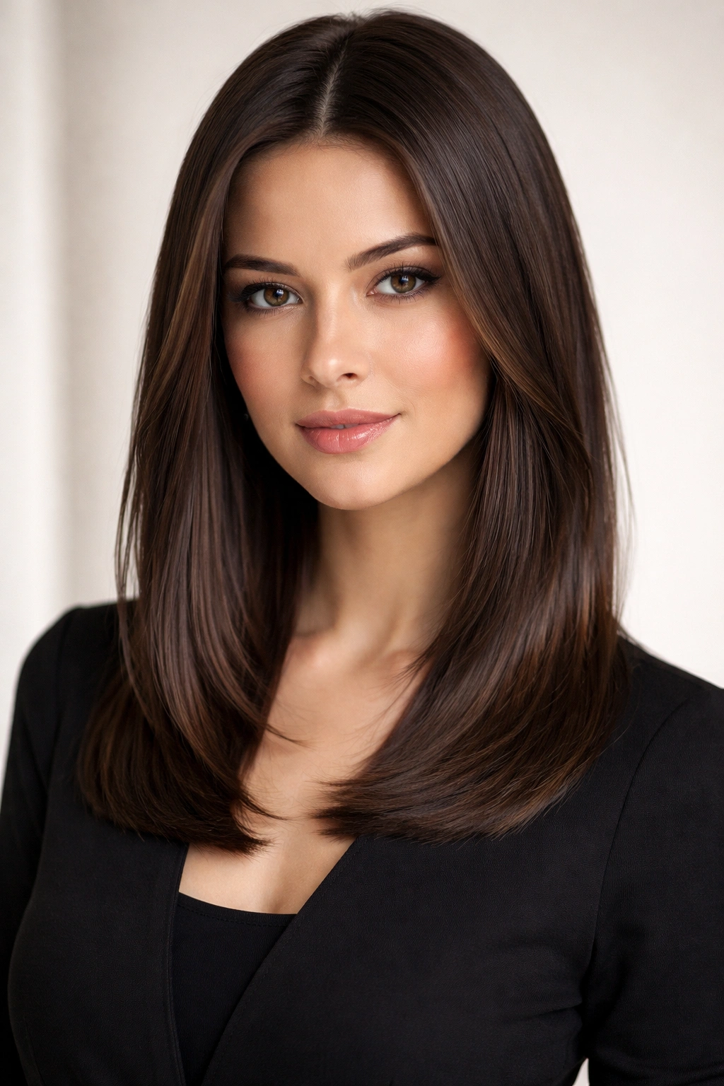 25 Medium Length Hairstyles That Suit Everyone 11 Sleek straight hair with subtle face-framing layers.