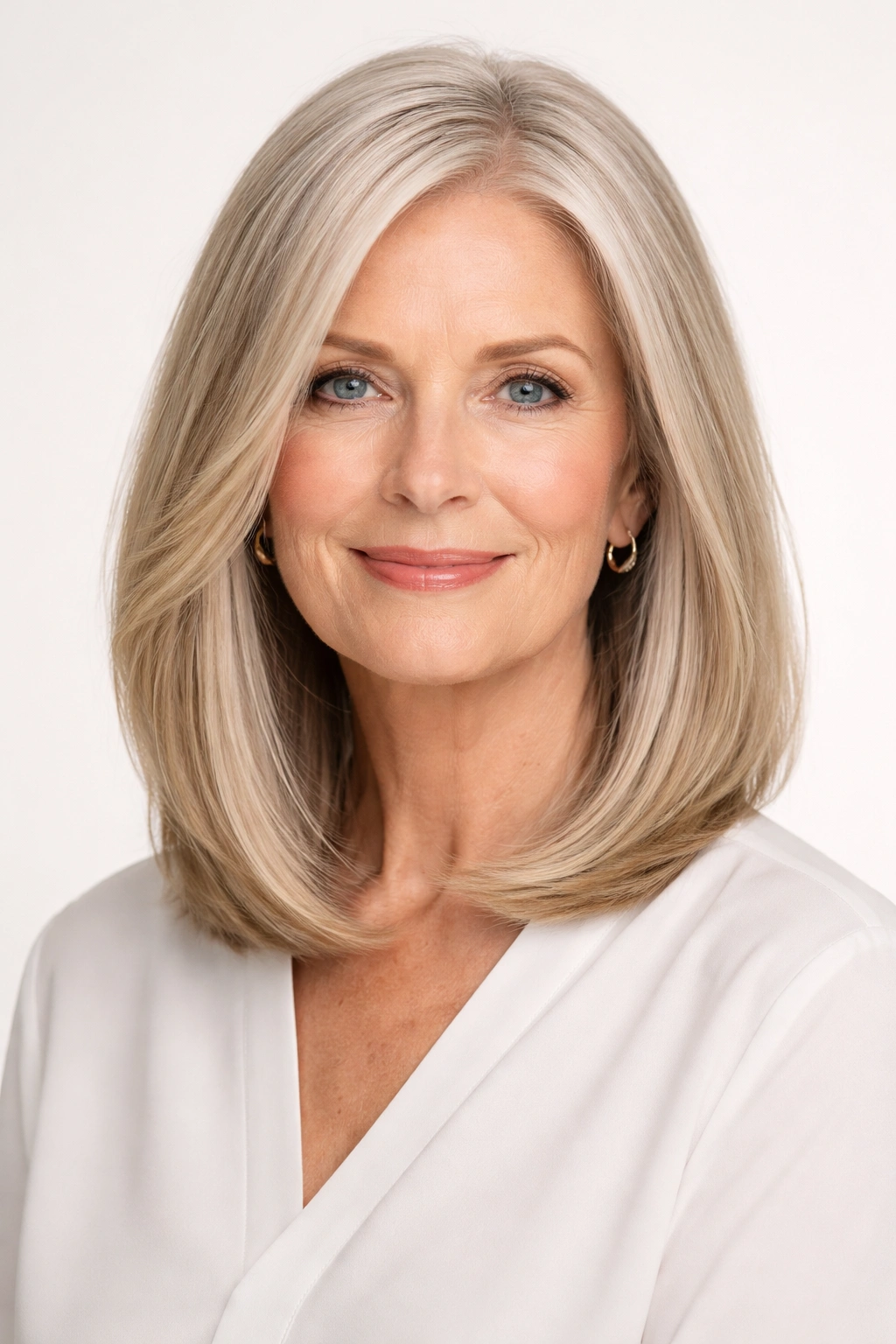 Sleek straight lob with subtle layers and a glossy finish.