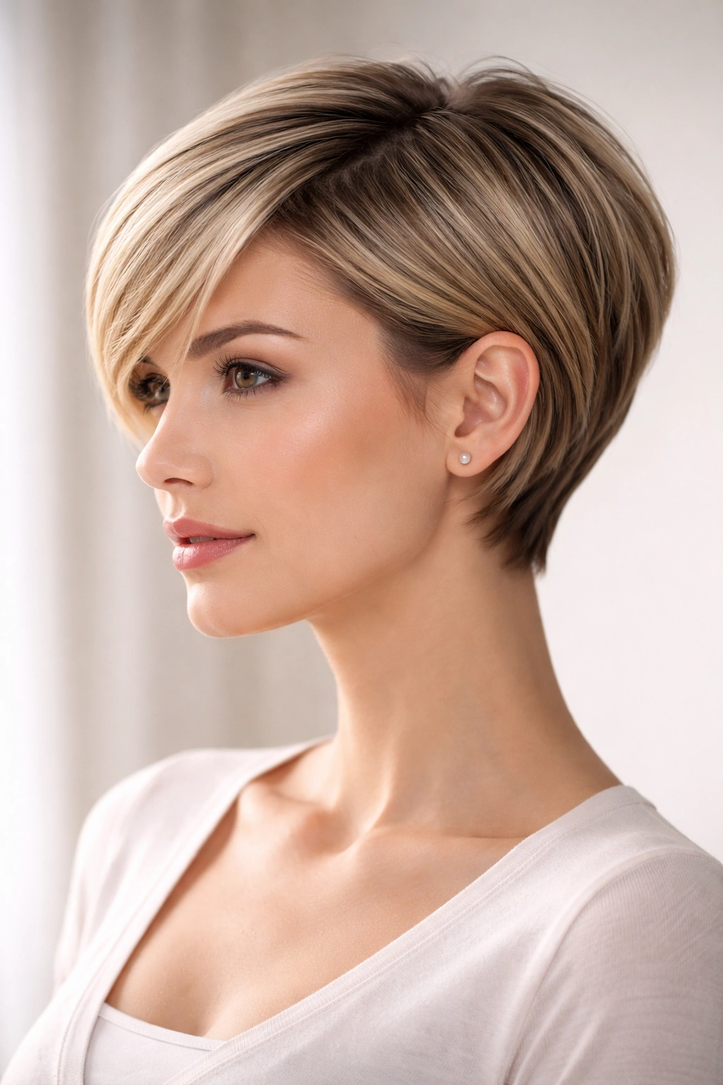 Sleek textured pixie bob with smooth finish and subtle layers