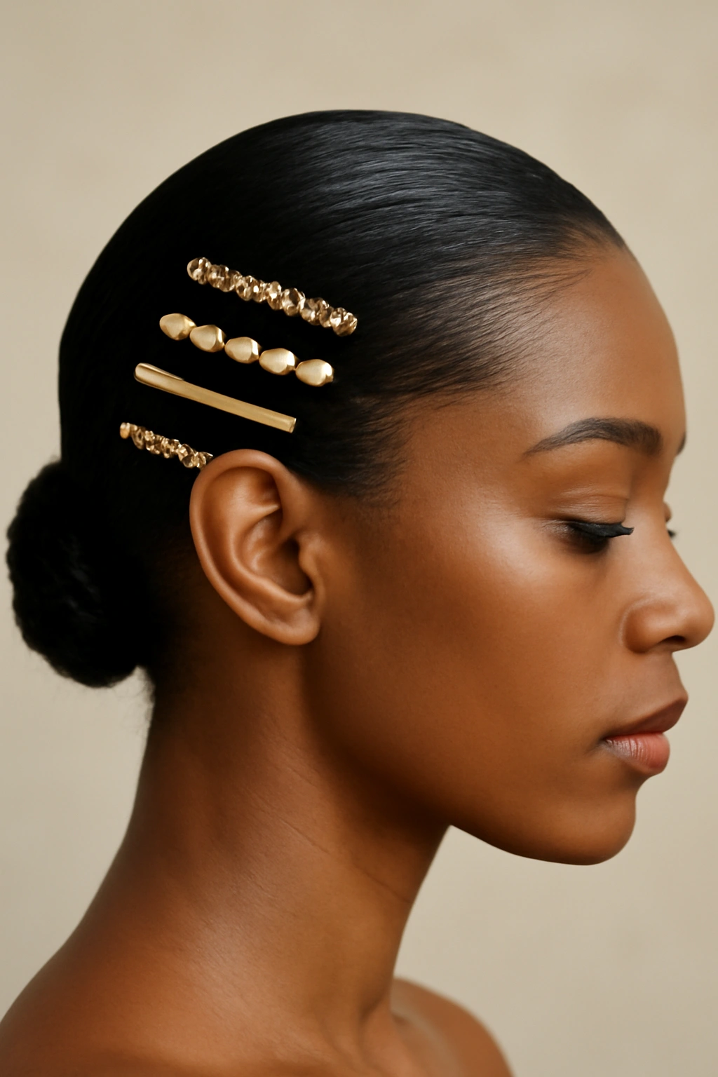 15 Easy Everyday Hairstyles for Black Women to Try 8 Slicked-back hair with decorative barrettes on a Black woman