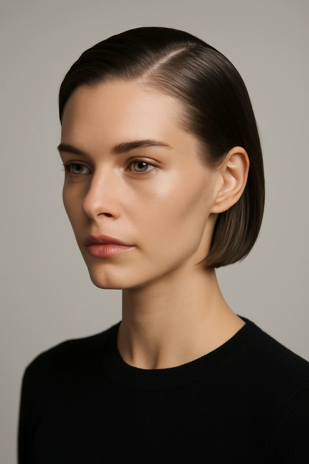 20 Short Bob Hairstyles You Can Style in Minutes 12 Slicked-back bob showcasing sleek, face-framing silhouette