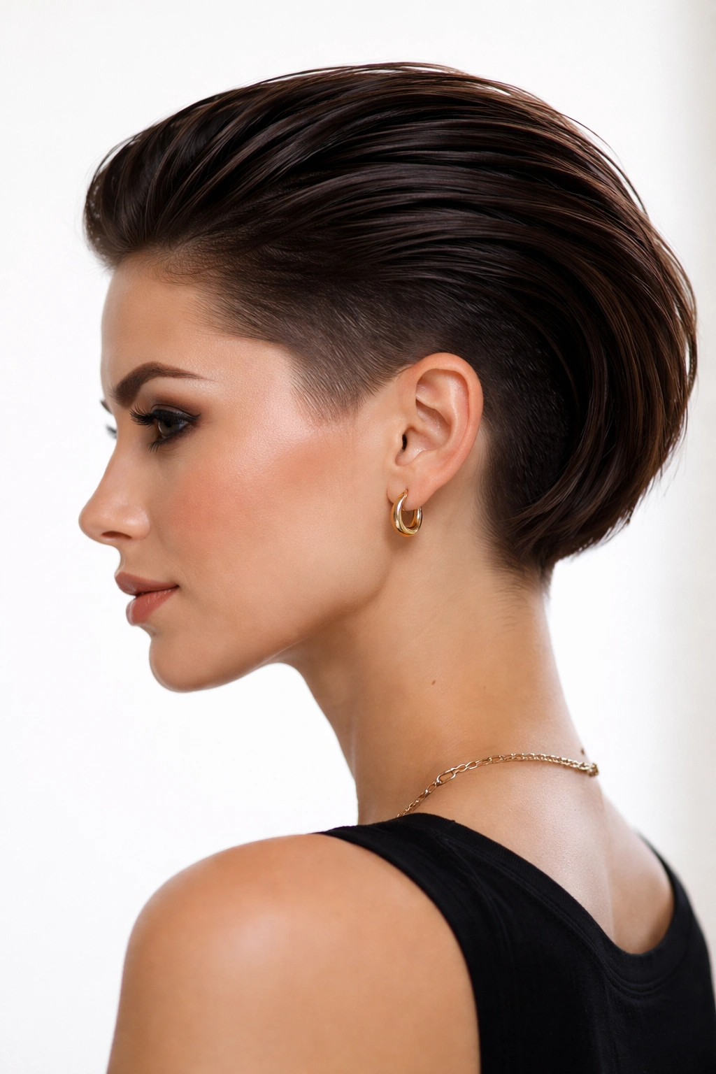 12 French Cut Hairstyles That Look Effortlessly Chic 10 Slicked-back bob with visible undercut on the sides.