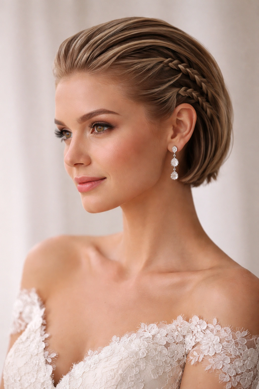 Close-up of slicked-back hair with braided sides