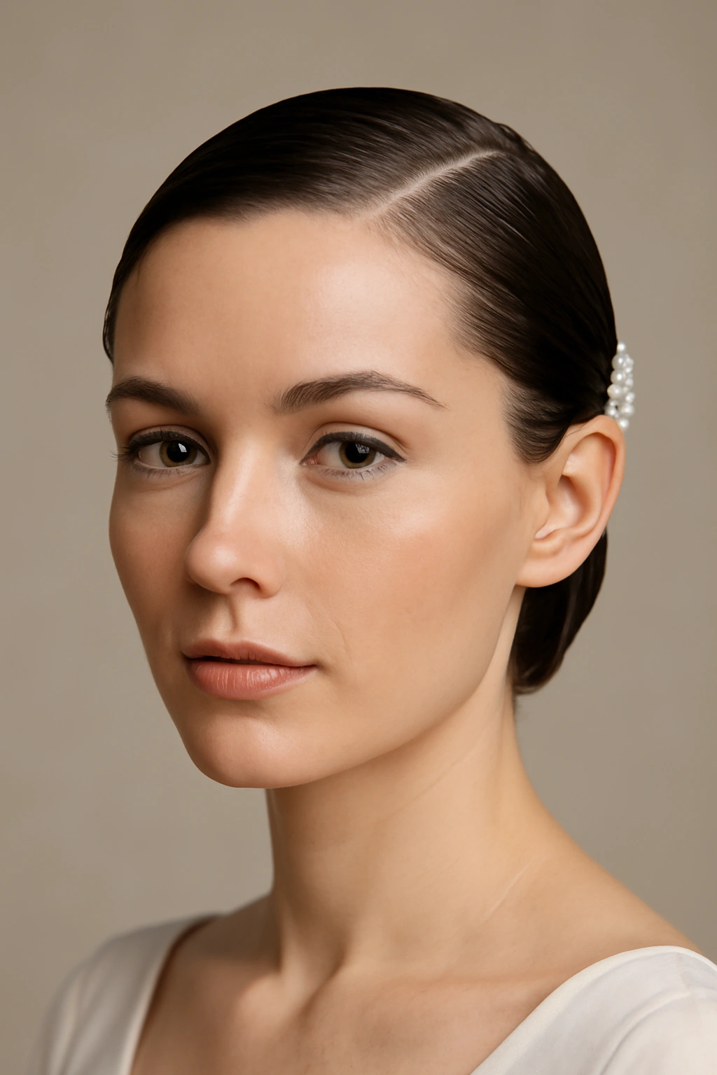 10 Wedding Hairstyles Short-Haired Brides Will Love 6 Bride with slicked-back hair and beaded hair accessory