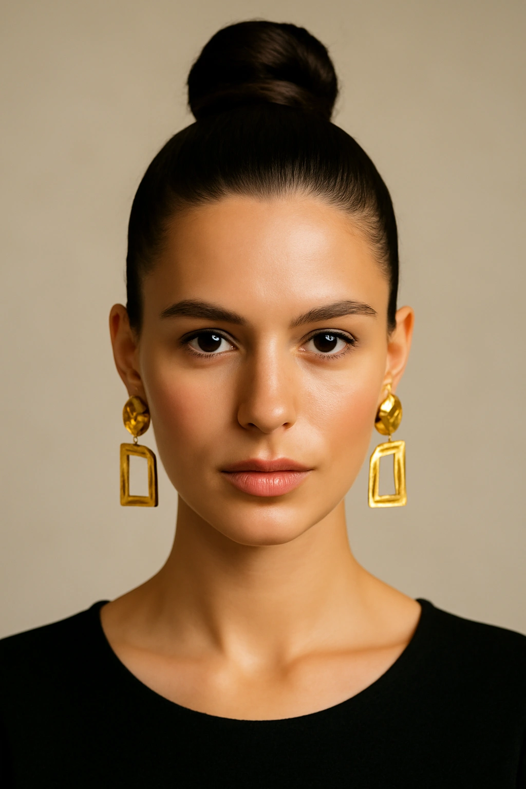 12 Adorable Homecoming Hairstyles for Medium Hair 9 Slicked-back high bun with bold earrings