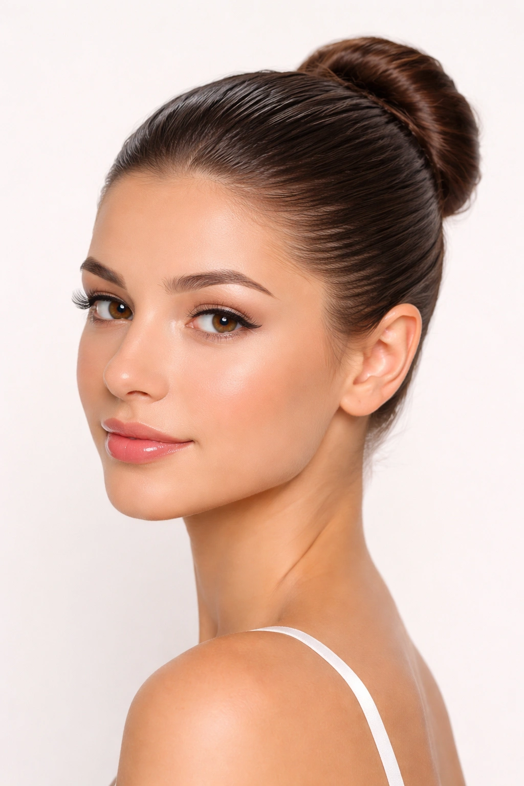 Sleek slicked-back bun with glossy finish