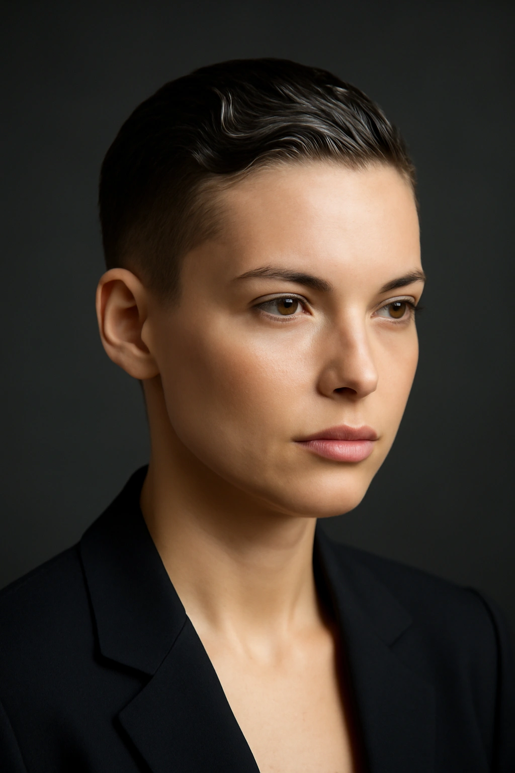 12 Polished Short Hairstyles for Women’s Job Interviews 10 Ultra-short buzz cut slicked back with subtle wave texture.