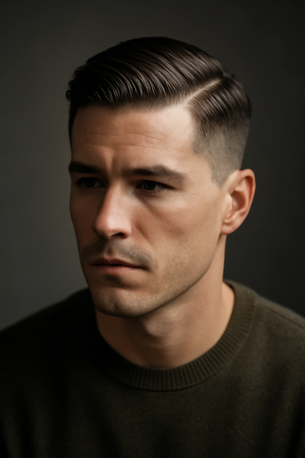 12 Short Haircuts That Work on Baby Fine Hair 8 Portrait of a person with a slicked-back crop highlighting clean lines and textured top.