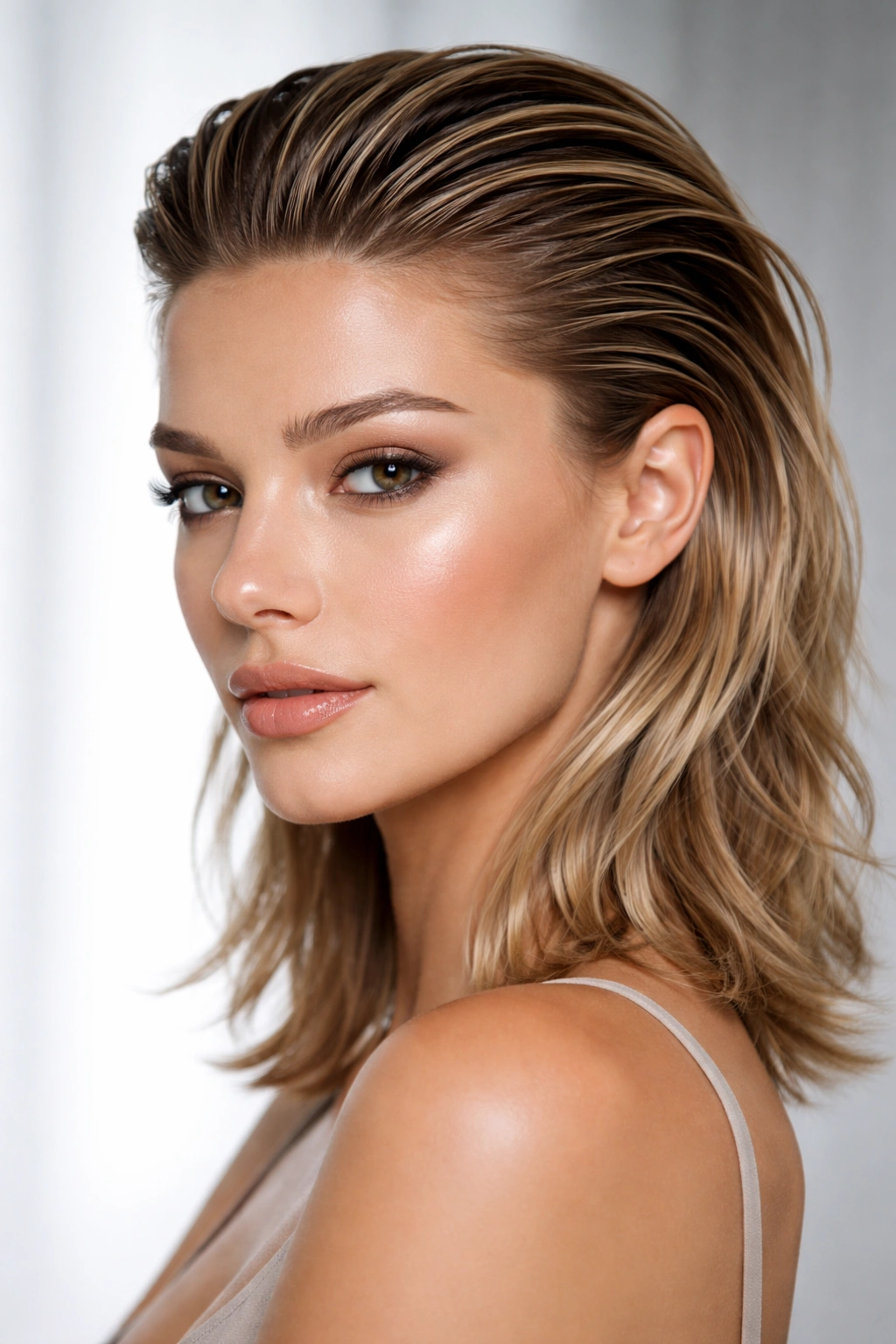 10 Front Baby Cut Styles That Are Everywhere Now 10 Close-up of hair slicked back to reveal front cut with layered texture.