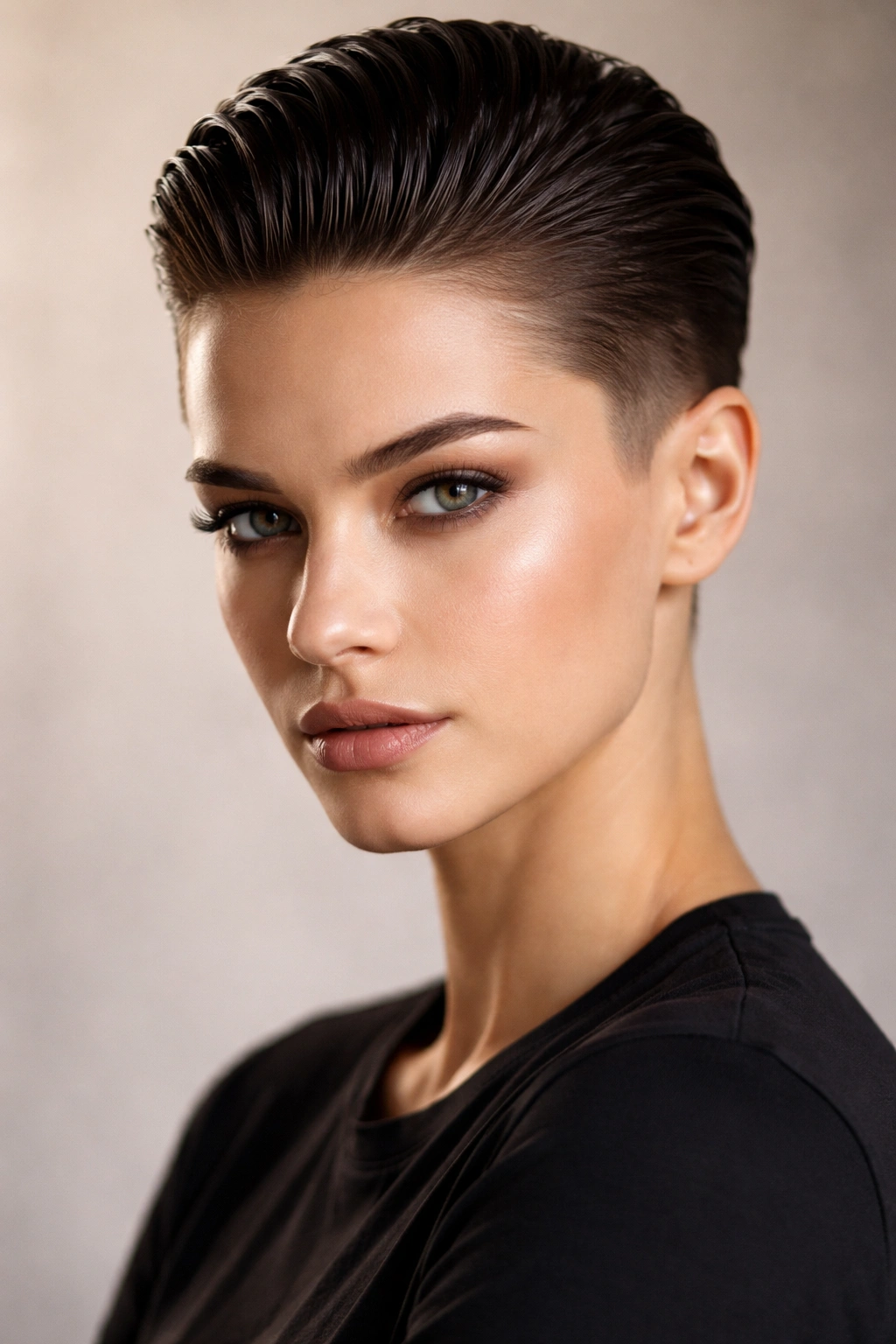 Going Super Short 15 Bold Haircuts To Consider 13 Portrait of a person with slicked-back hairstyle and sharp fade on the sides