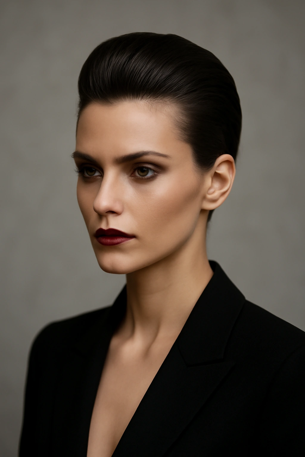 10 Formal Hairstyles That Look Stunning on Short Hair 8 Slicked-back high crown hairstyle on short hair showing a strong silhouette