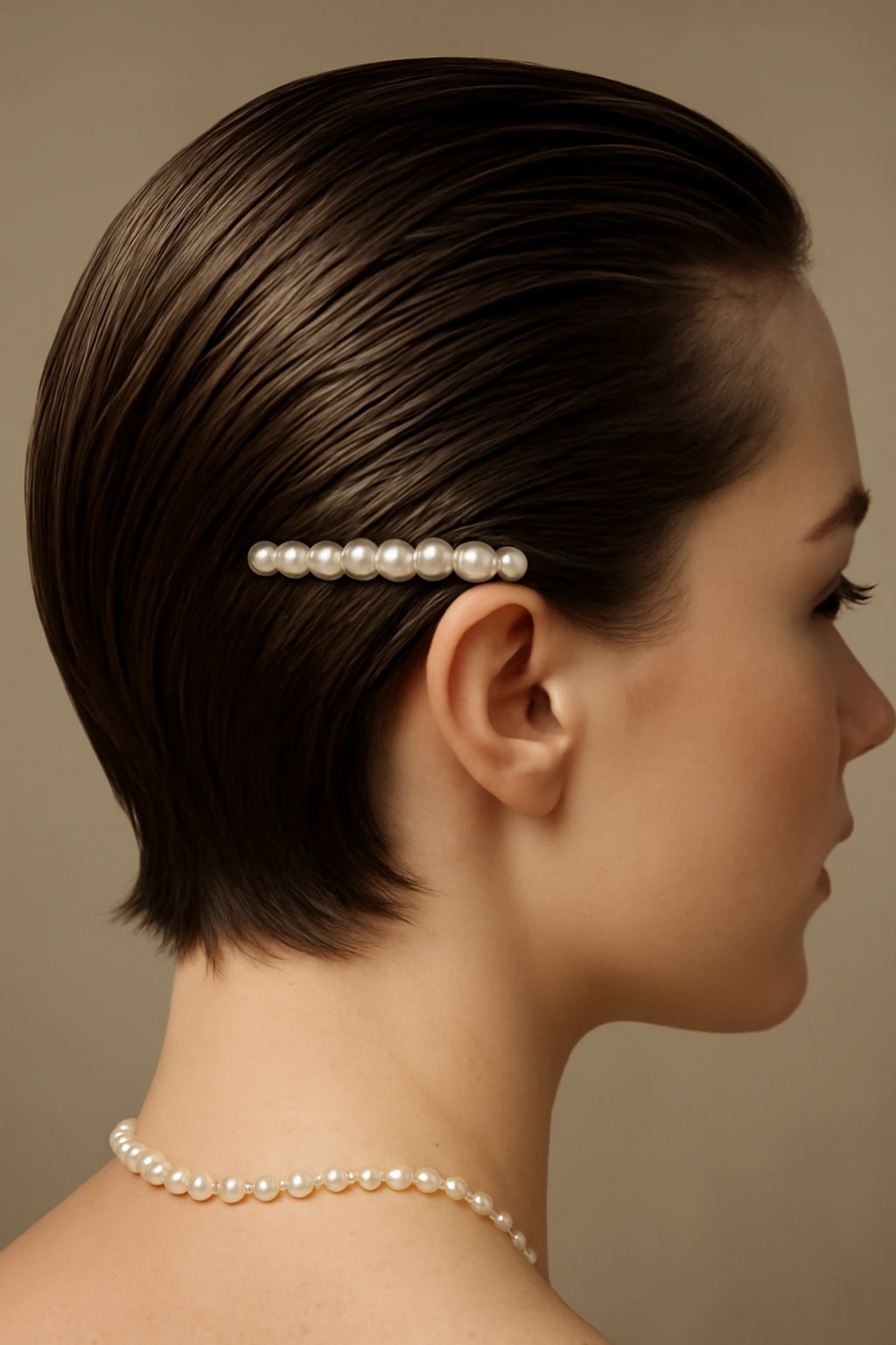 18 Wedding Hairstyles That Look Amazing on Short Hair 6 Slicked-back short hair with pearl accessories for minimalist wedding look