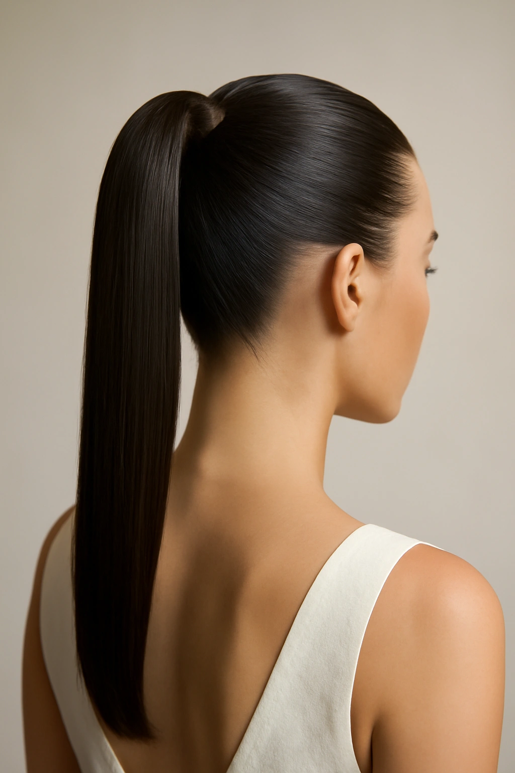 25 Wedding Hairstyles From Pixie Cuts to Long Waves 9 Sleek slicked-back high ponytail with glossy finish