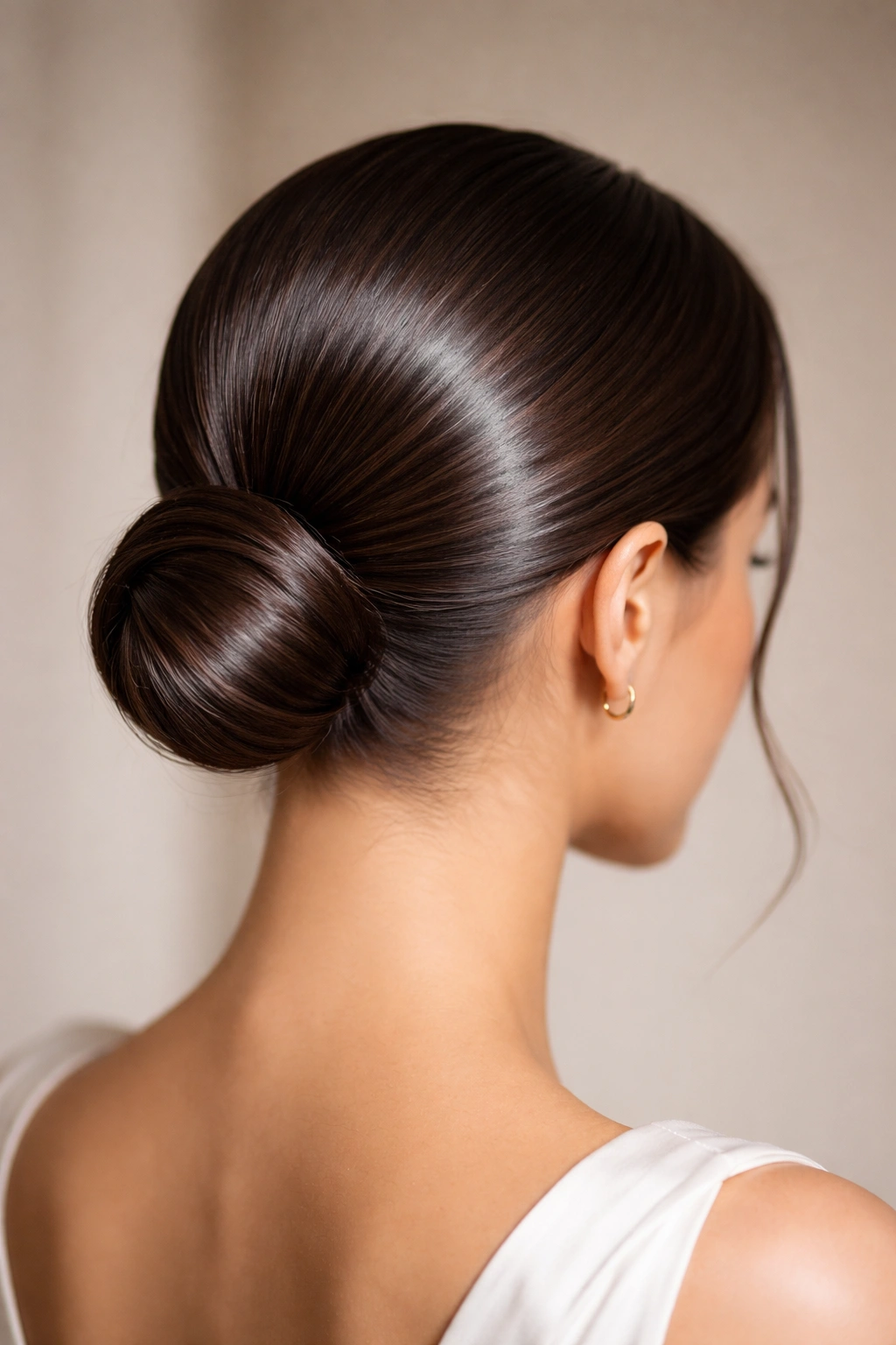 10 Prom Hairstyles For Short Hair You Can Do At Home 6 Low bun at the nape with a mirror-like shine and sleek, smooth finish